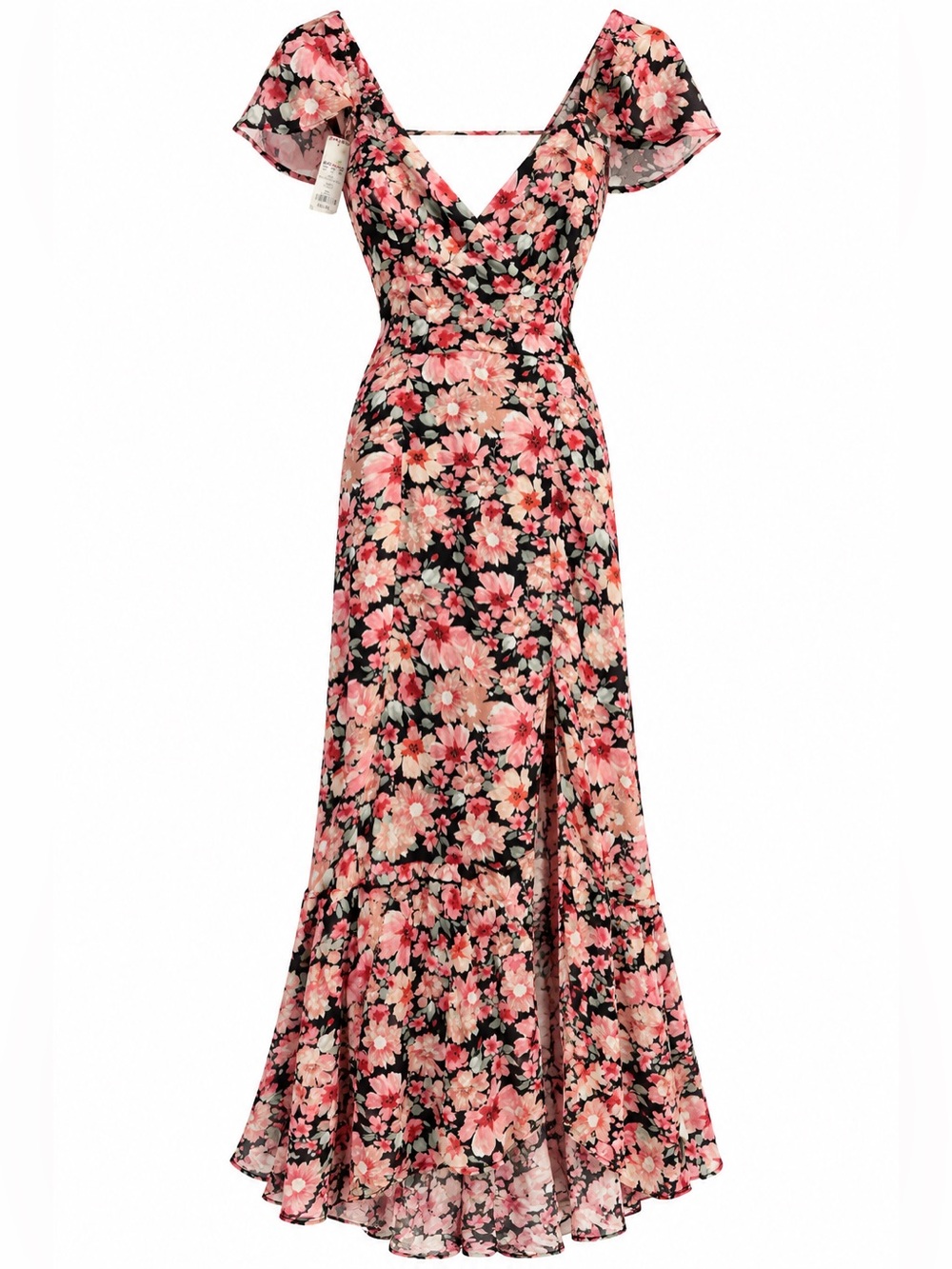 Rewind Black & Pink Floral Lace-Up Back Maxi Dress | Size L